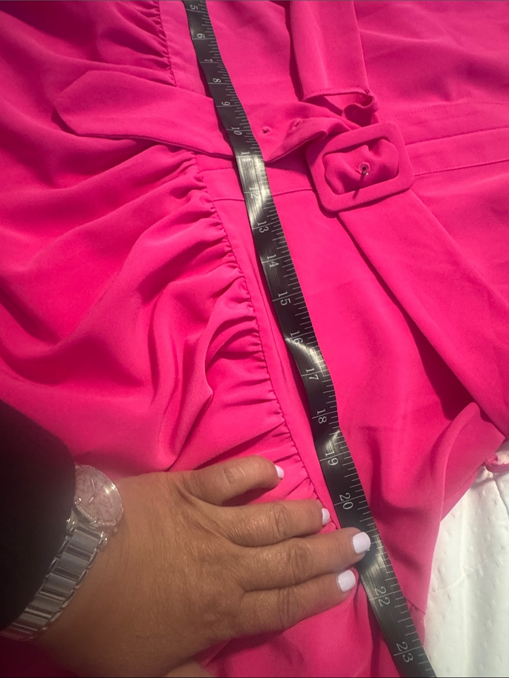 Karl Lagerfeld Hot Pink Long Sleeve Belted Dress - Picture 12 of 16